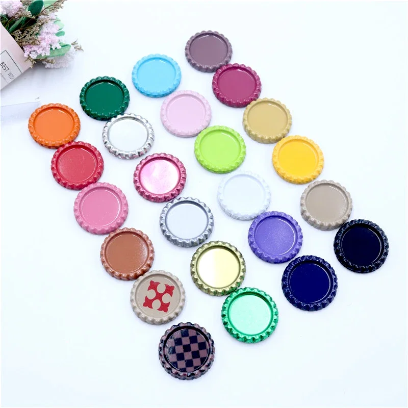 100pcs/lot Inside 1 Inch 25mm Two- Side Colored Round Flattened Bottle Caps for DIY Crafts & Jewelry Accessories Without Hole