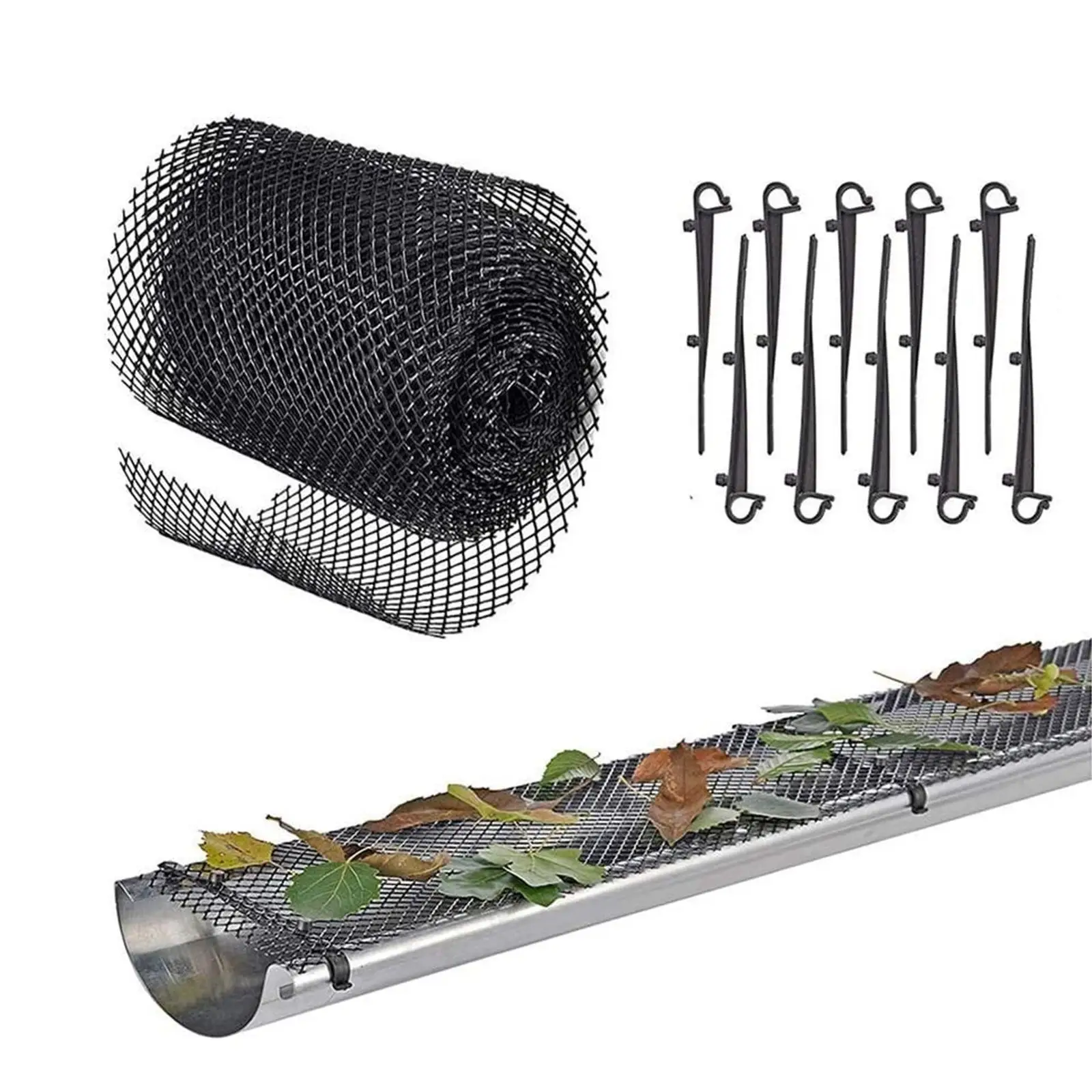 Gutter Leaf Guard Mesh 236in Long ABS Plastic Screen Roll for Roof Drain Filter Foliage Protection with Installation Hooks