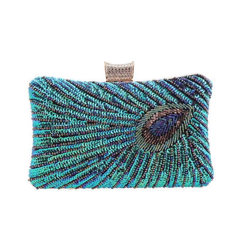 

Peacock Beaded Clutch - Retro Sequin Evening Bag With Artisan Details Fashionable Sling Crossbody Bag Women's Rhinestone Handbag