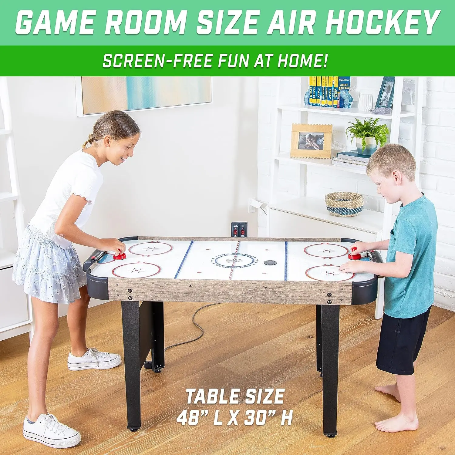 48 Inch Air Hockey Arcade Table for Kids - Includes 2 Pushers, 3 Pucks, AC Motor, and LED Scoreboard - Oak or Black