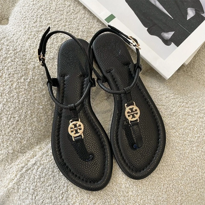 Sandalias planas informales de playa para mujer, zapatos de suela blanda con Clip dedos con cuentas a la moda, Sandalias de gladiador versátiles para uso diario