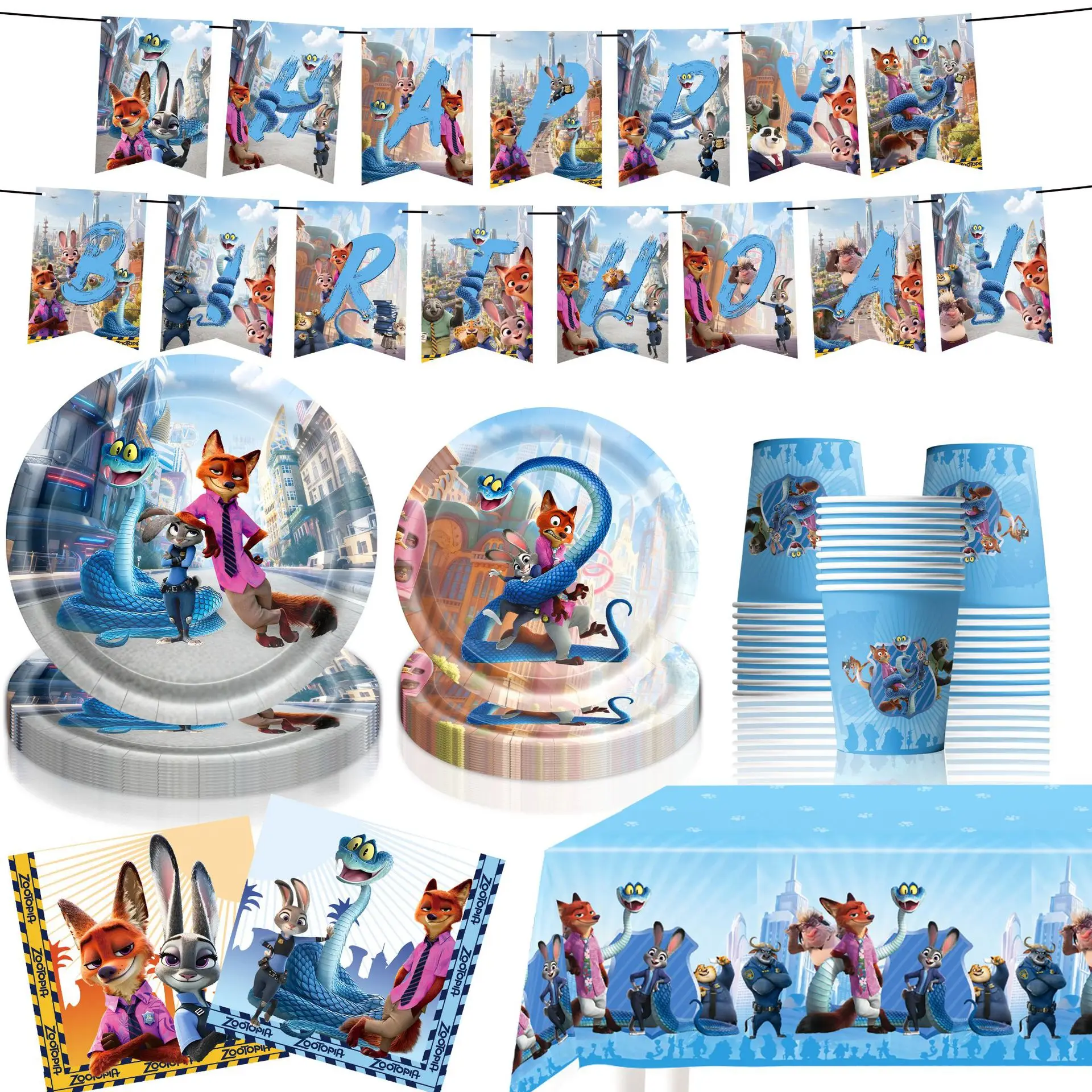 Zootopia 2 fournitures de fête d'anniversaire écologiques vaisselle en papier jetable assiette tasse pour enfants décorations de fête prénatale cadeau