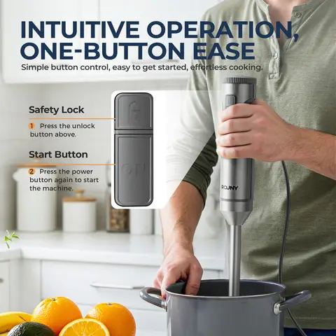 ROUNY 4-इन-1 हैंड इमर्शन ब्लेंडर 1000W शक्तिशाली, स्टेनलेस स्टील स्टिक फ़ूड मिक्सर, 700ml मिक्सिंग बीकर, 500ml प्रोसेसर, व्हिस्क 10 best sales मिक्सर मशीन रसोई - №2