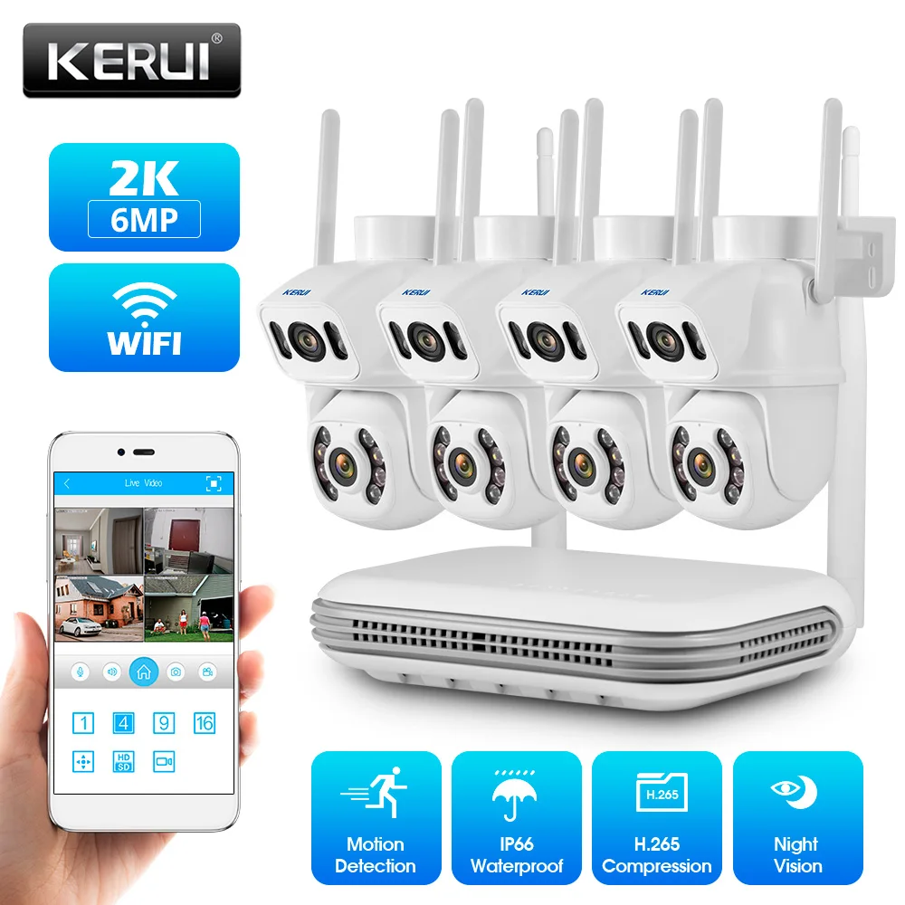 

KERUI Wireless Camera System 8CH 6MP Outdoor PTZ Camera Kit CCTV AI Human Detect Color Night Vision Video Surveillance Set ICsee
