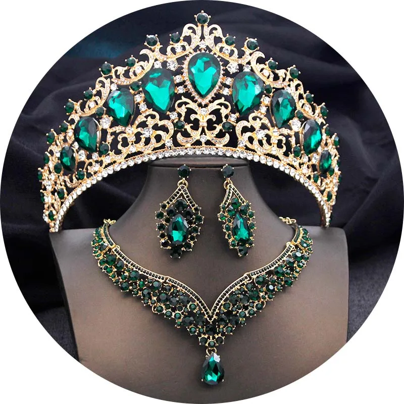 

Elegant Big Tiaras and Crowns Bridal Jewelry Sets for Women Prom Wedding Crown With Choker necklace earrings Pageant Tiara Set
