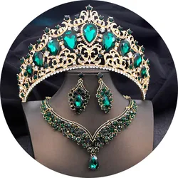 Elegant Big Tiaras and Crowns Bridal Jewelry Sets for Women Prom Wedding Crown With Choker necklace earrings Pageant Tiara Set