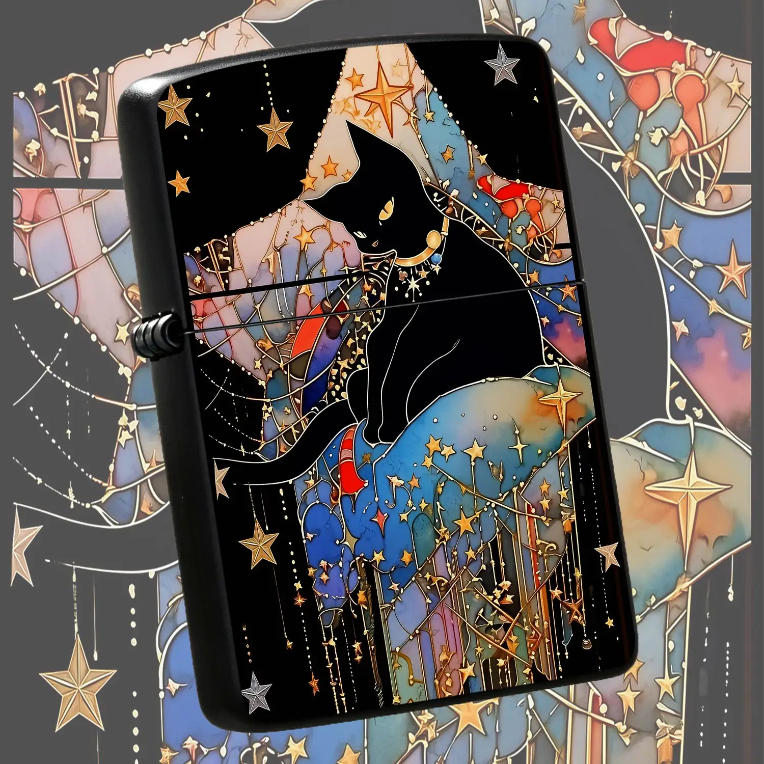 Stained GlassStarry Lighter, Gilded Artistic Aesthetic Portable Ignition Device, Creative Decorative Practical Tool for Daily Use, Gorgeous Whimsical Accessory Ideal for Gifting and Multipurpose Scenes A Humorous And Interesting Lighter