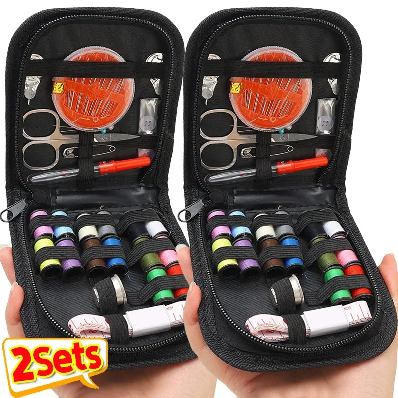 

1/2Sets Handheld Sewing Kits With Black Organizer Pouch Portable Household DIY Embroidery Crafts Sewing Tool For Outdoor Travel