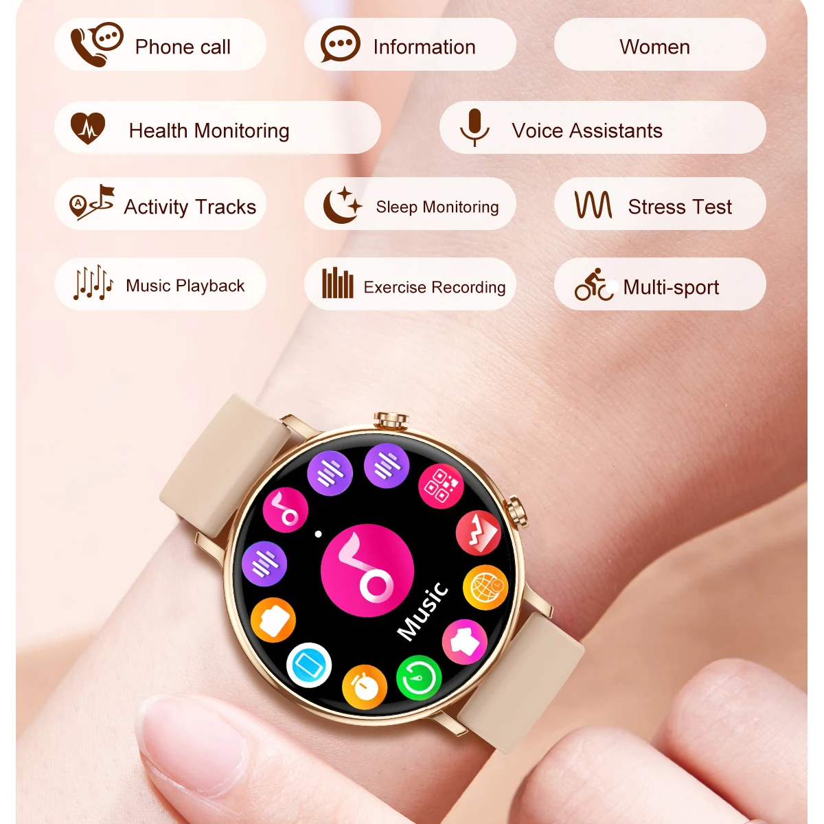 جديد للنساء 1.3 "HD شاشة بلوتوث دعوة Smartwatch الرياضة رقيقة جدا الجسم الموسيقى صوت مساعد الصحة سيدة ساعة ذكية فتاة