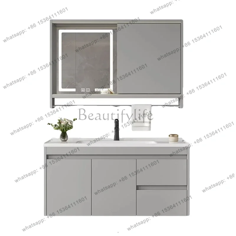 Push-pull feng shui mirror solid wood bathroom cabinet combination ceramic integrated basin face wash basin toilet