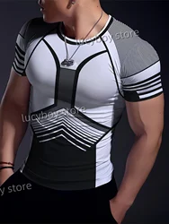 Mens Color blocks T Shirt Muscle Training Tees Short Sleeve Tees Quick Drying Running Sportwear Men Oversized Tops Men Clothing