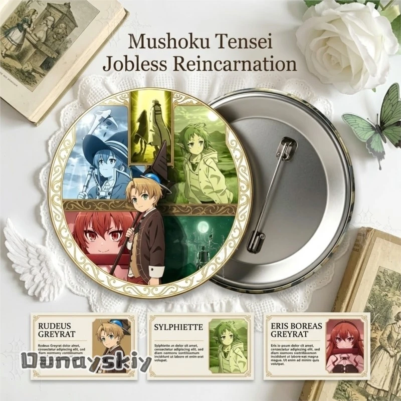 Jobless Reincarnation Anime Tin Badge Button Pin Brooch ACG Collectible Gift For Backpack Cosplay Comic Con Halloween Decora​​​