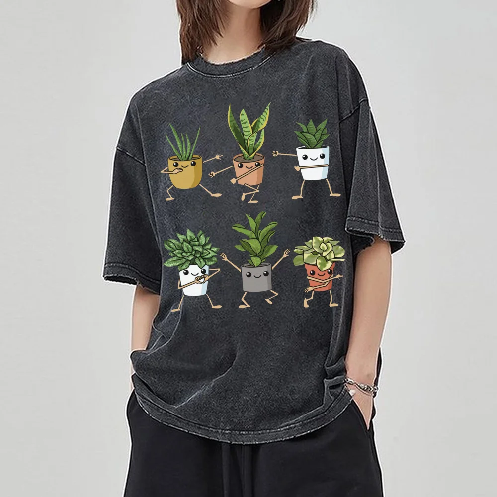 

Cute Plant Potted Print Women's T-Shirt Couple Oversized Cotton Short Sleeve Fashion Design Casual Tees 2024 Summer New Top