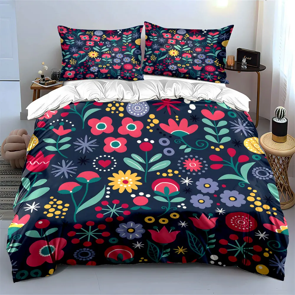Colorful floral pattern background Print Bedding set 3PC 1 duvet cover 2 pillowcases adult and children bedding set Luxury