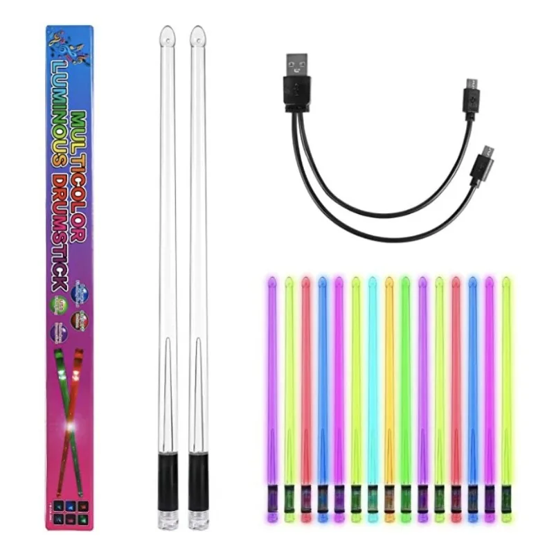 

LED luminous drum stick 15 colors gradual change USB charging with switch, stage performance drum set electronic drum stick