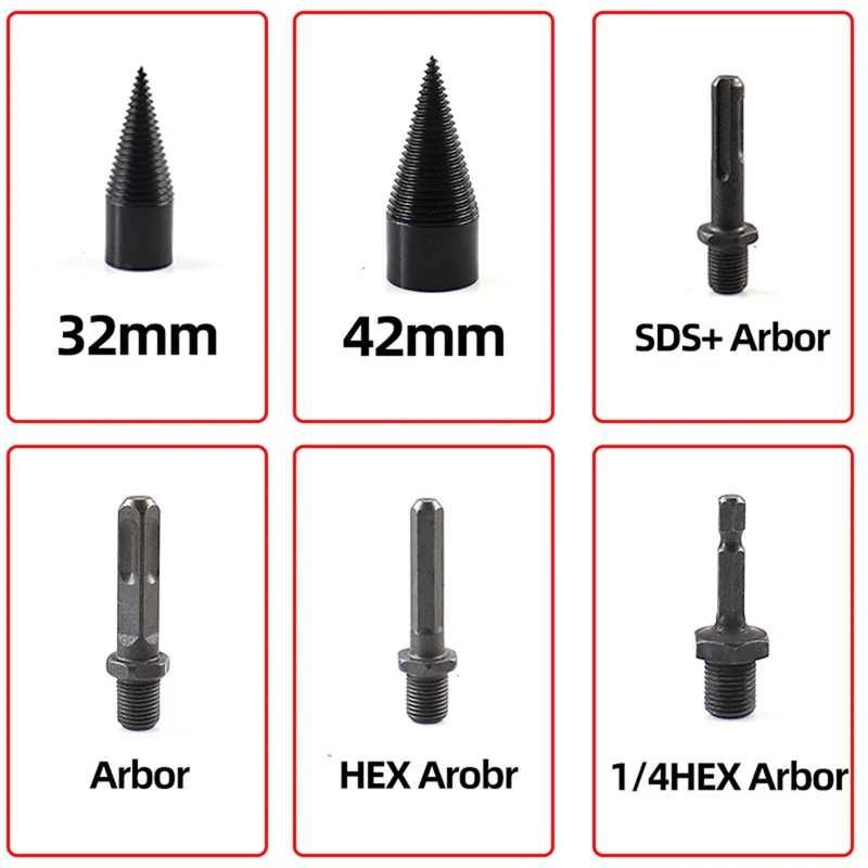 6PCSSSSSS Wood-Splitting Drill And Wood-Splitting Device Set Black 32/42Mm With Split Woodworking Tools