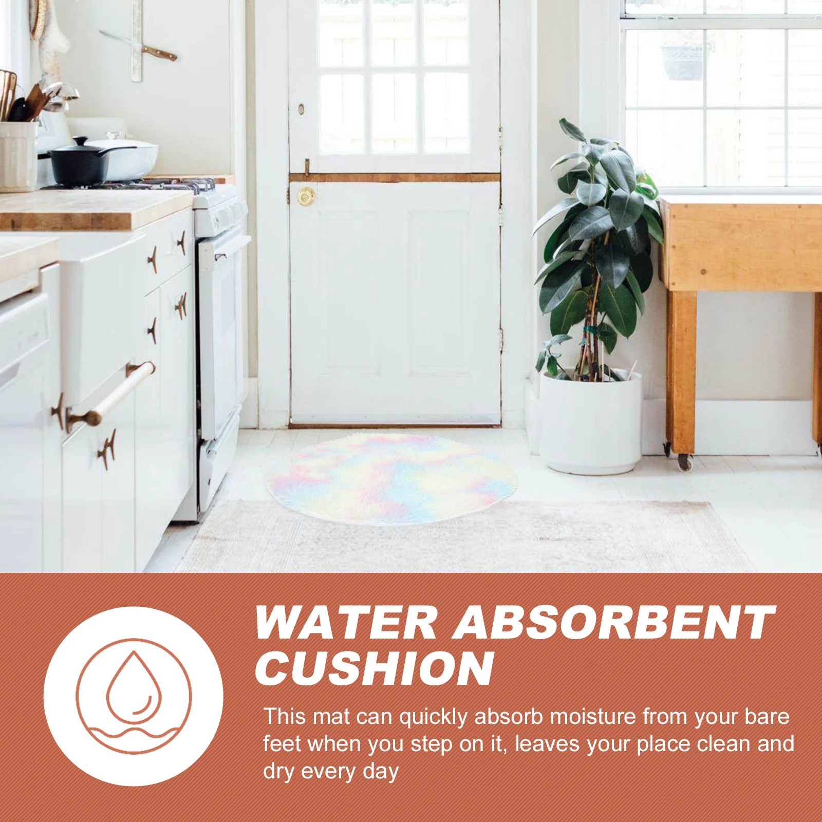 

1 pc Round Bath Mat Soft Polyester Rainbow Non-Slip Floor Rug For Living Room Bedroom Nordic Style Decor Home Utility