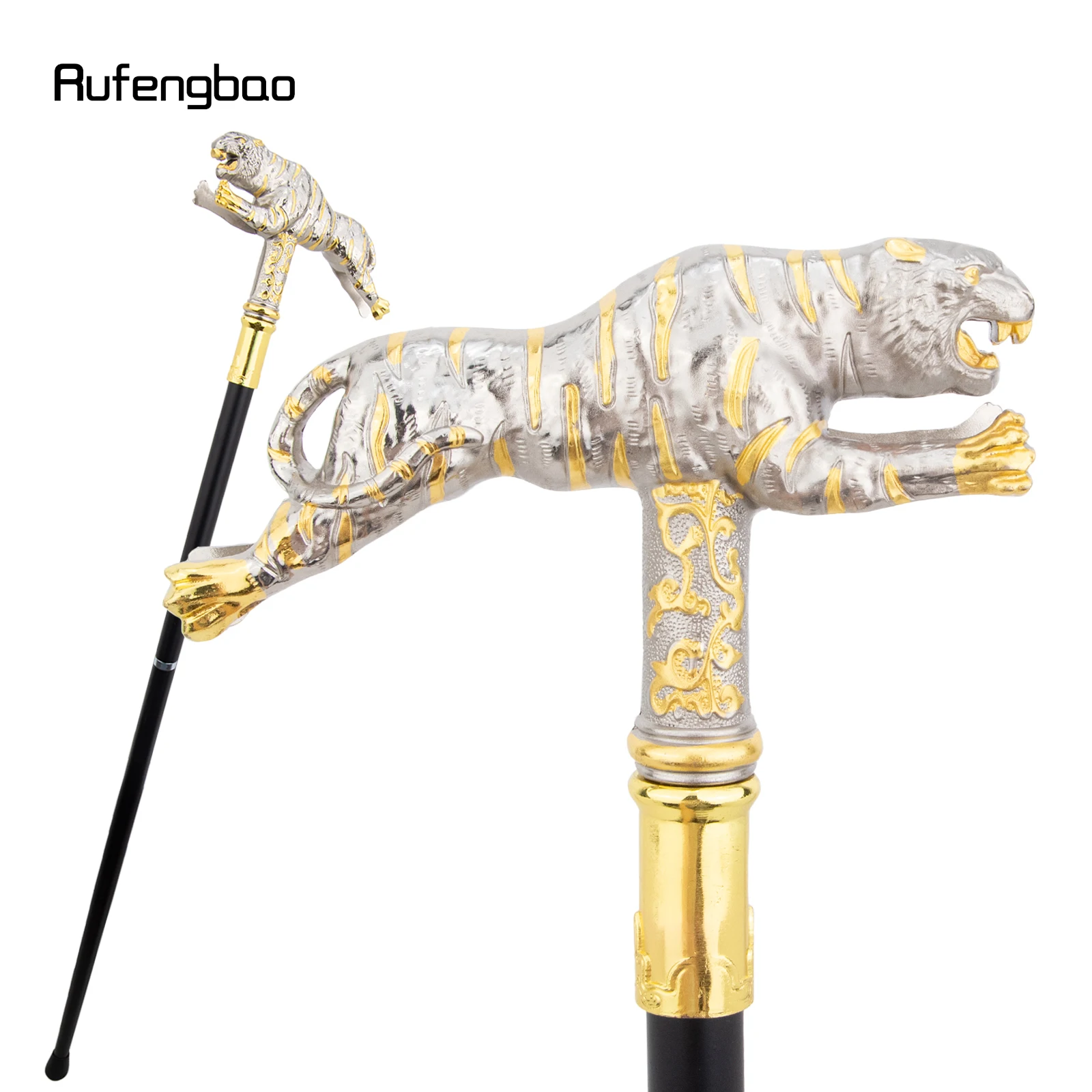 Golden White Tiger Fashion Walking Stick Decorative Cospaly  Cane Halloween Mace Wand Crosier Performance Stage Cane 90cm