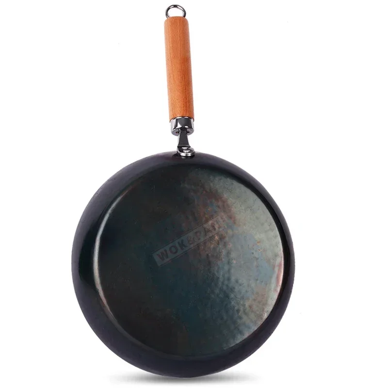 Iron Skillet 20/24/26/28cm Blue Iron Pans with Detachable Wooden Handle No Nonstick Coating Frying Omelette Frying Pan