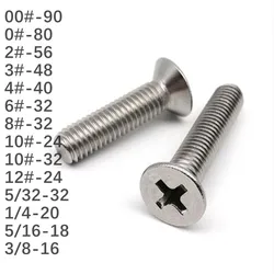 50PCS 2#-56 4#-40 6#-32 8#-32 10#-24 304 UNC UNF Countersunk Head Fine Coarse Teeth Screws Phillips Flat Countersunk Head Screws