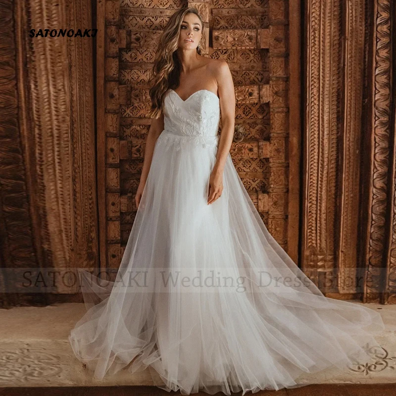 

Elegant Simple Lace Wedding Dress for Women A-Line Sleeveless Backless Applique Bride Gown Vestido De Novia Robe Mariée Custom