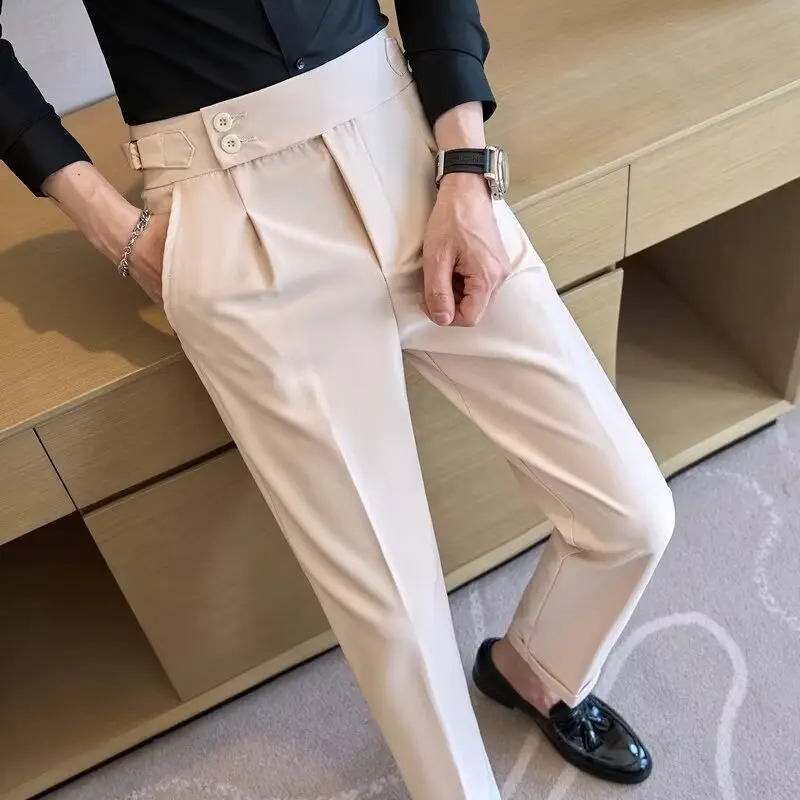 High Waist Pants Men's Business Casual Versatile Fashion British Straight Suit Pants