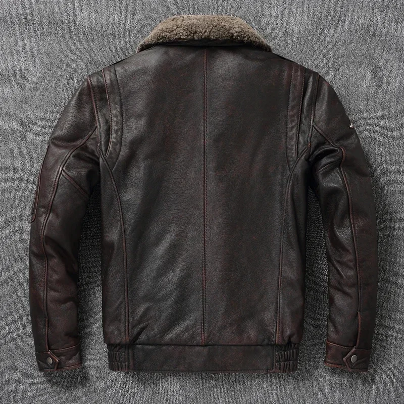 LNY SHop Best,Brand new G1 Vintage brown cowhide jacket.Men Winter air force genuine leather coat.Plus size cloth.