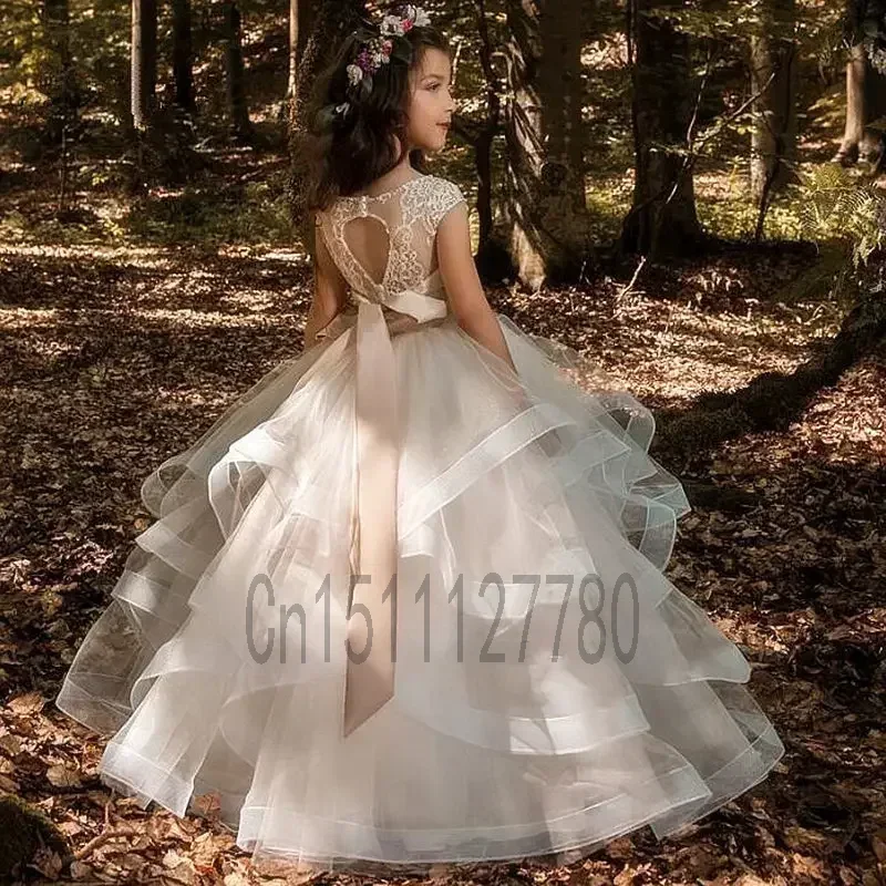 

Flower Girl Dress Elegant Champagne Lace Sleeveless Little Girl Wedding Birthday Party First Communion Holiday Dress