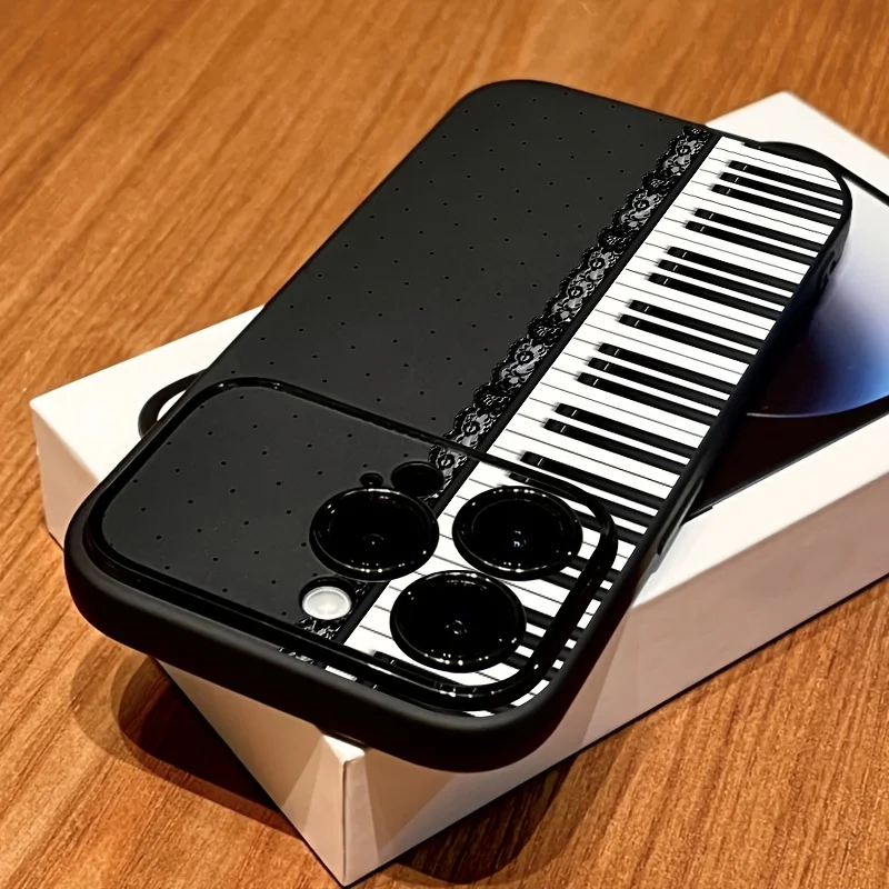 Funda de silicona para iPhone 17 Pro Max 16 14 13 12 15 Pro Max con protección de lente, anticaída, armadura, cubierta de encaje estilo tecla de piano coreana
