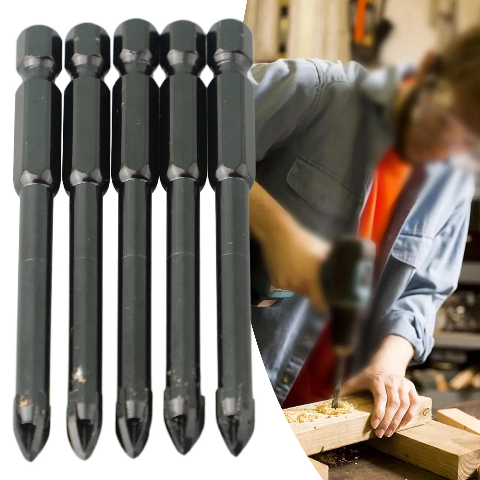 Mata Bor Shank Hex 6Mm 74Mm Shank Hex Silang Karbida Multifungsi Paduan YG6X 5 Buah Porselen Marmer