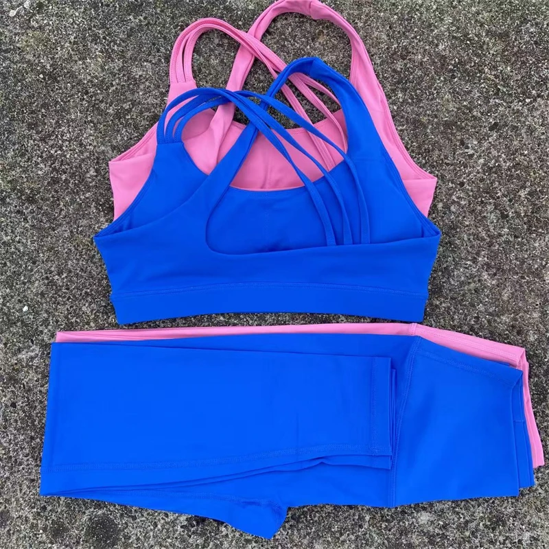 

Спортивный комплект для спортзала, костюм для фитнеса, йоги, женская одежда, комплект из 2 предметов, бюстгальтер с перекрестными бретелями, леггинсы с высокой талией, спортивный костюм для бега, тренировок