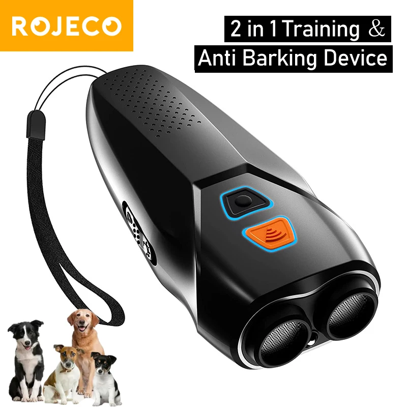 

ROJECO Ultrasonic Dog Repeller Electric Dog Barking Stop Device for Pets Rechargeable Dog Training And Anti Barking Shock Device