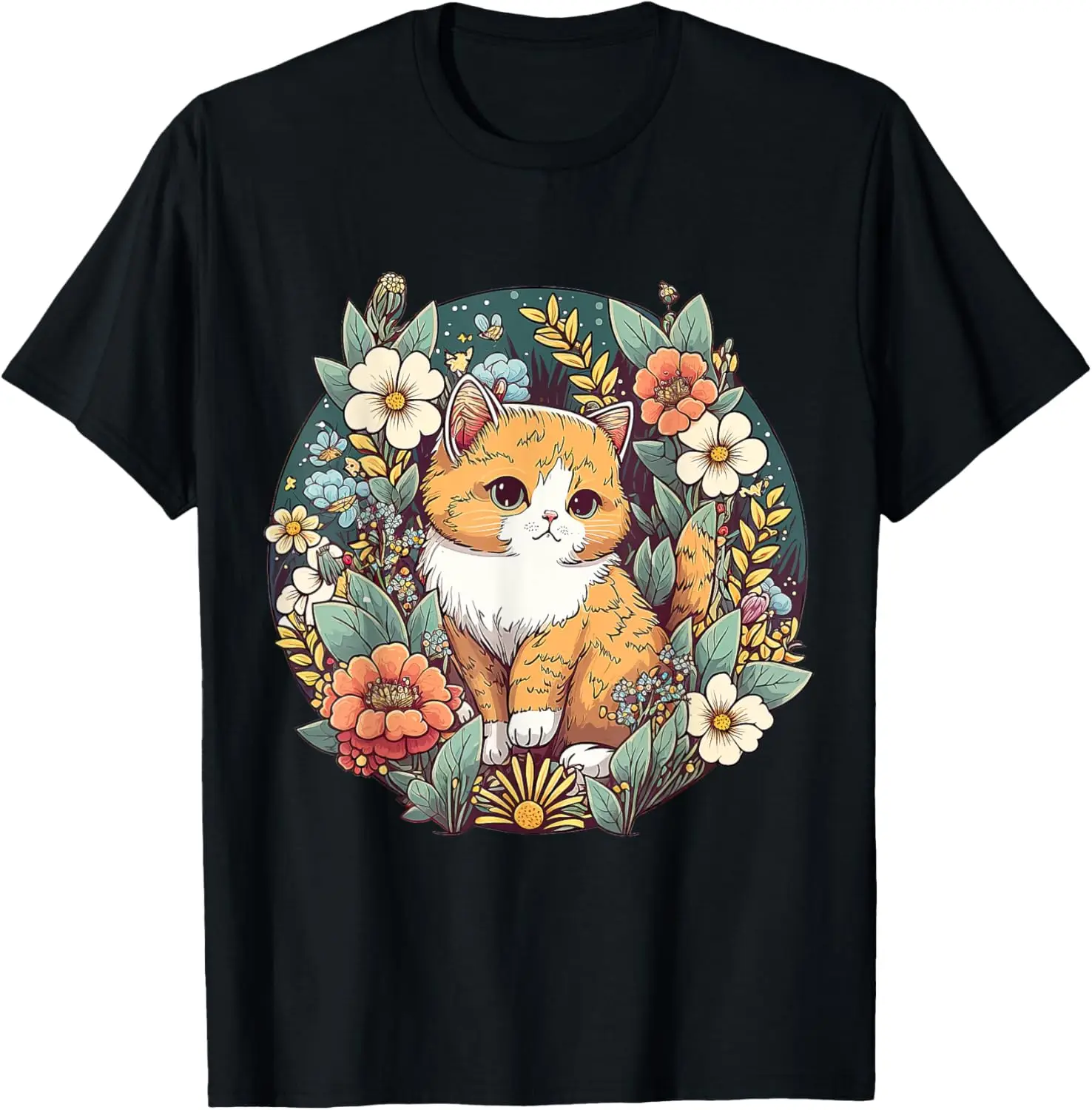 

Cute Cottagecore Floral Cat Aesthetic Girls Women Graphic T-Shirt