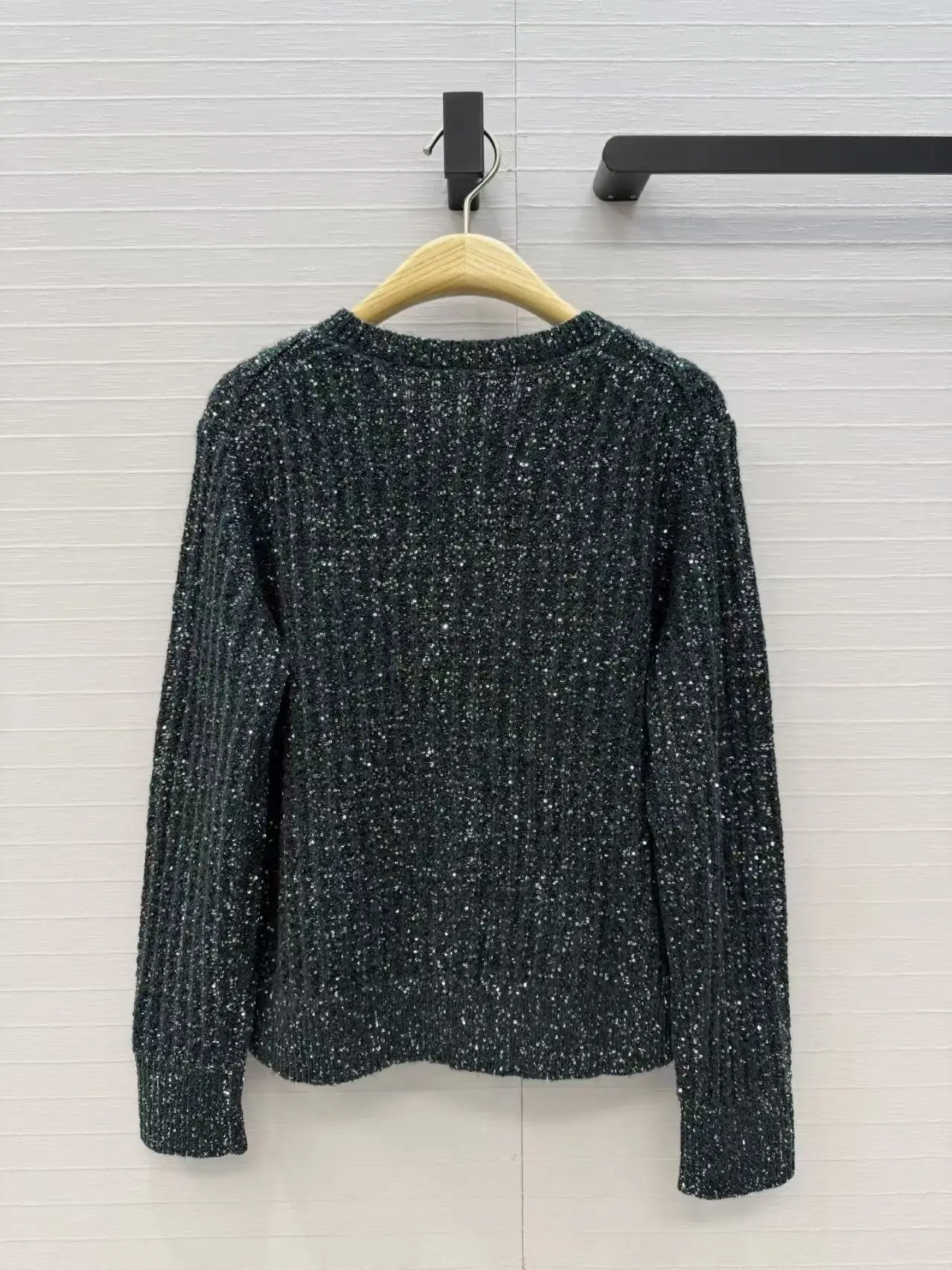 New French elegant iridescent bead cashmere cardigan with three-dimensional wheat ear jacquard shell button short knitted jacket