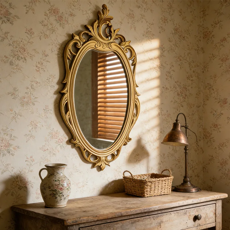 New French retro bathroom wall makeup mirror porch fireplace decorative bathroom washstand high definition