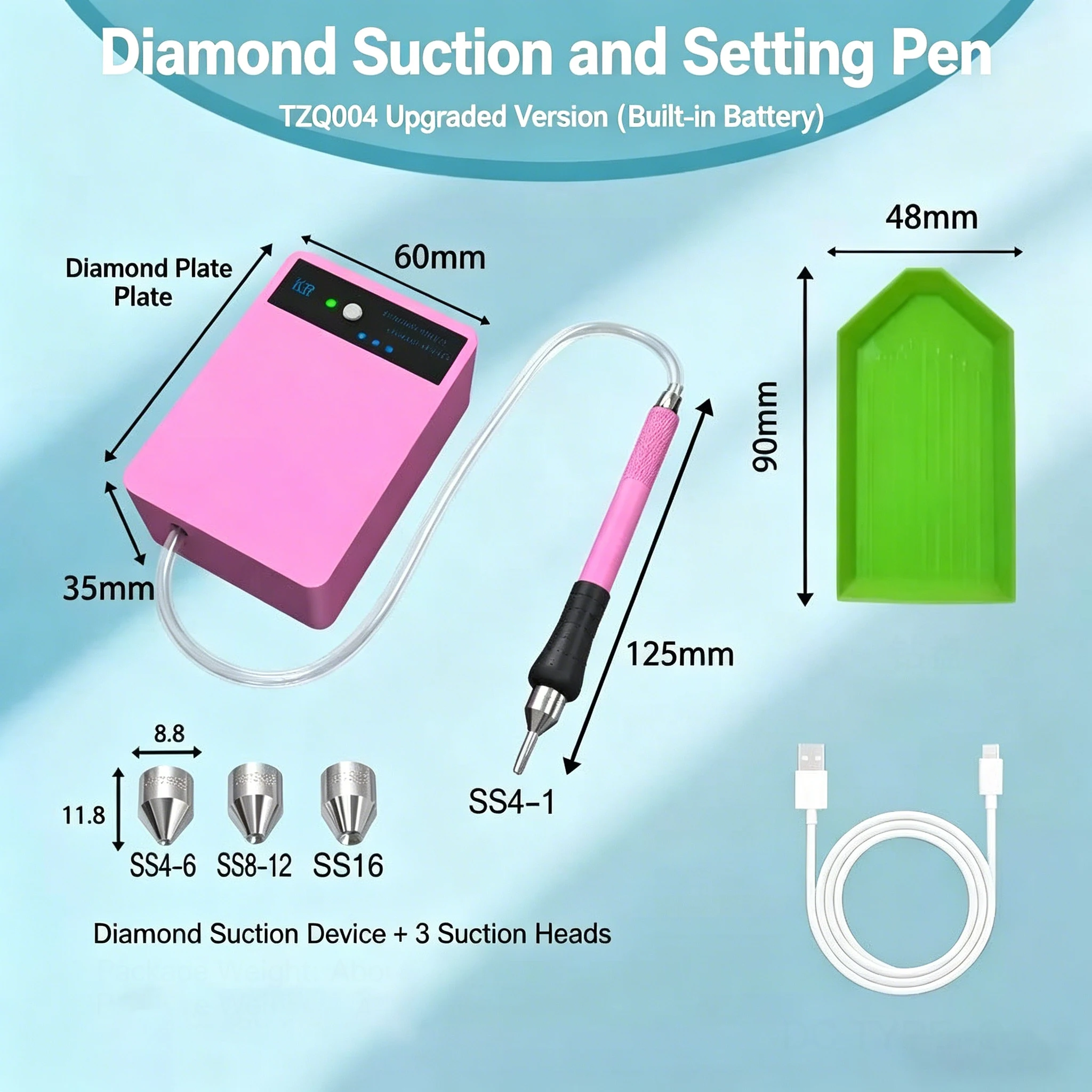 1500mAh Electric Rhinestone Suction Pen With 3 Replaceable Tips  Rechargeable Vacuum Gem Picker for Nail Art & Jewelry Setting