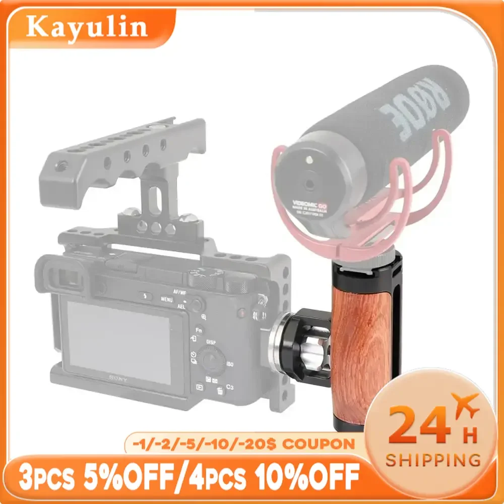 Kayulin Wooden Handle with ARRI Rosette Camera Cage Side Handle With Cold Shoe Mount for Microphone and flash light(Either Side)