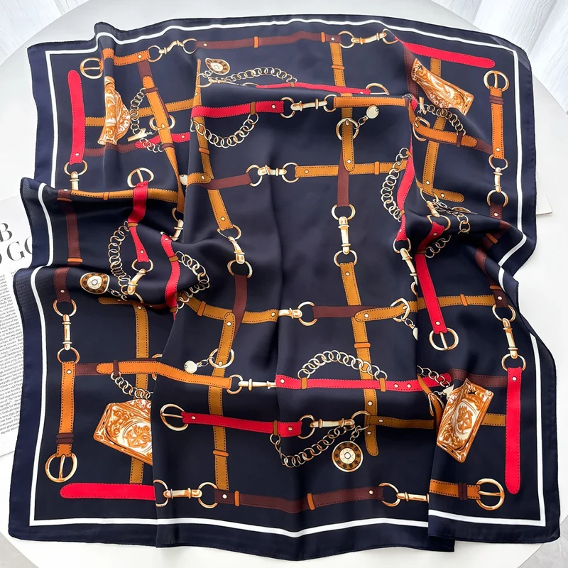 Luxury 70*70cm Square Scarf for Women Soft Satin Neckerchief Female Hair Bands Elegant Ladies Bag Ribbon Headband Bandana Shawl image 2