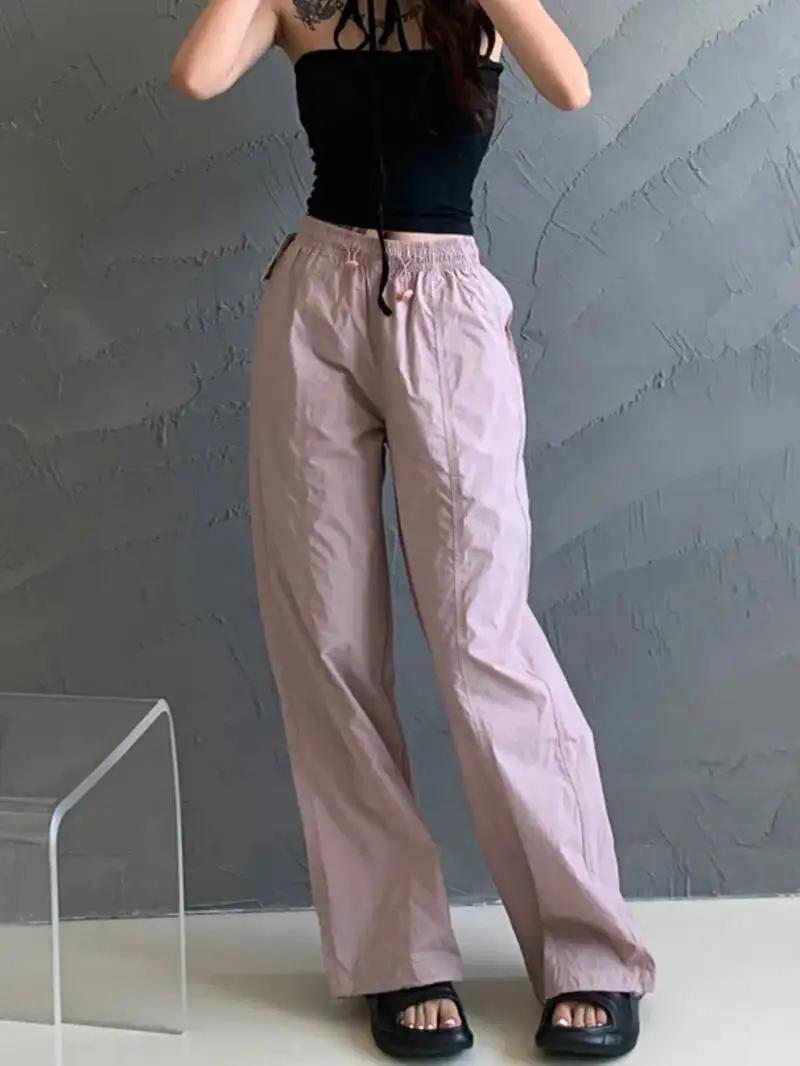 

Корейские однотонные повседневные брюки на шнурке для женщин, летние новые брюки в американском стиле, прямые рабочие брюки, брюки 2LU8