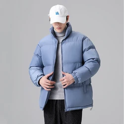 2024 Winter Men's Warm Jacket Cold Coat Plain Color Long Sleeve Cotton Padding Brand Standing Neck Zipper Frint Fashion Coat 5XL