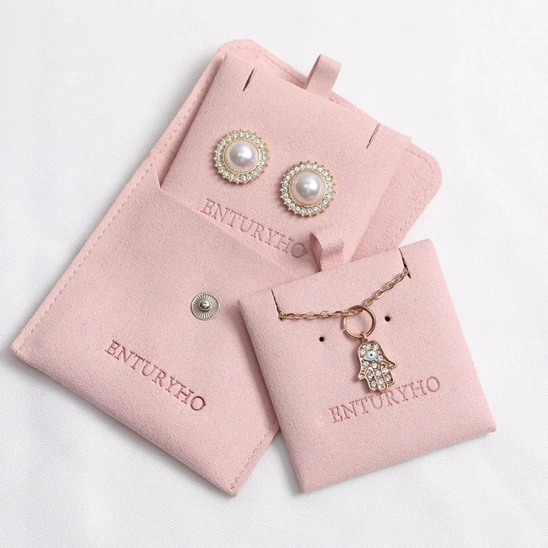 

Wholesale Custom Jewelry Package Pouch Bag With Insert Card Logo Printed Small Earrings Necklace Packaging Bags With Button