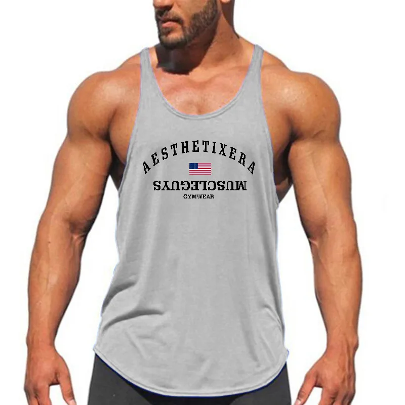 Men's Running Vests Quick Dry Sleeveless Racerback Tank Tops Solid Color Breathable Lightweight Gym Fitness