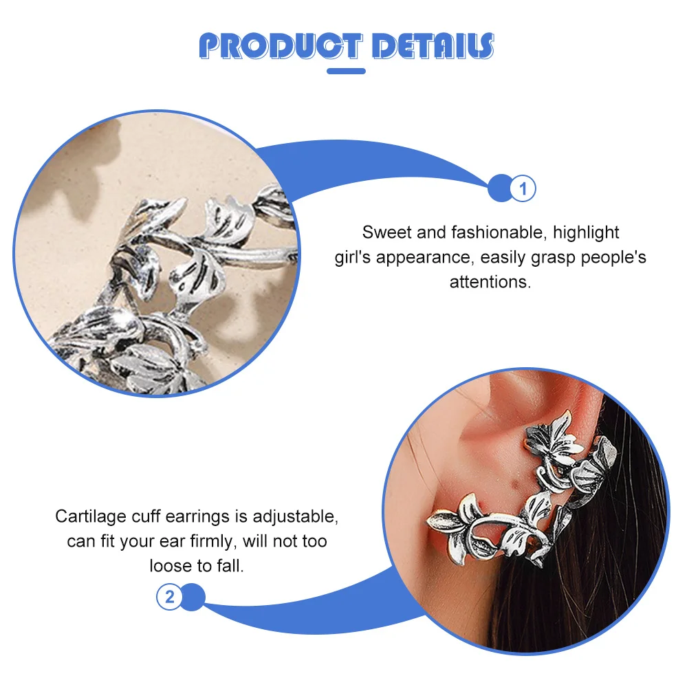 

2Pcs Adjustable Ear Cuff Clip on Earrings Retro Style Cartilage Wrap Ear Clips for Girls Women Birthday Party Daily Wear