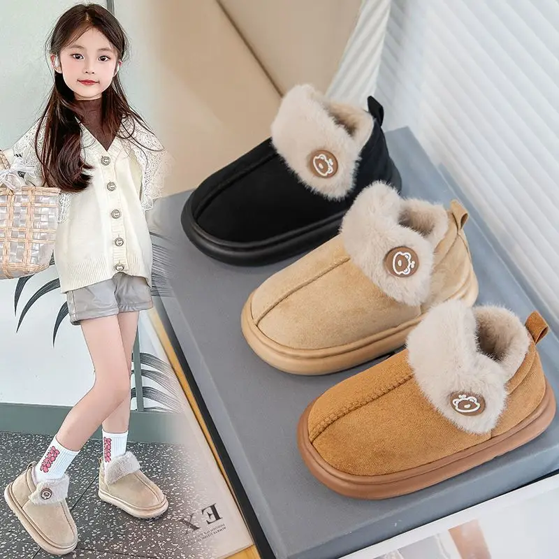 

Kids Winter Fleece Lined Cotton Slippers Warm Non Slip Indoor Shoes with Back Cover for Boys Girls Toddlers Babies Home Use