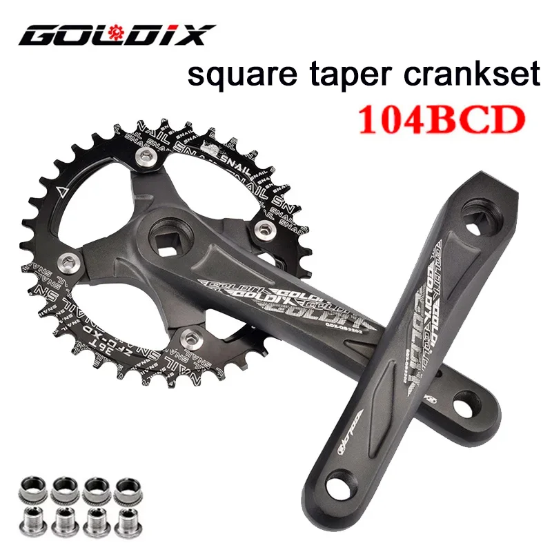 

GOLDIX Square taper crankset 165mm 170mm 175mm crown 104bcd chainring Round Narrow Wide Chainring MTB Road Bike Square Crank