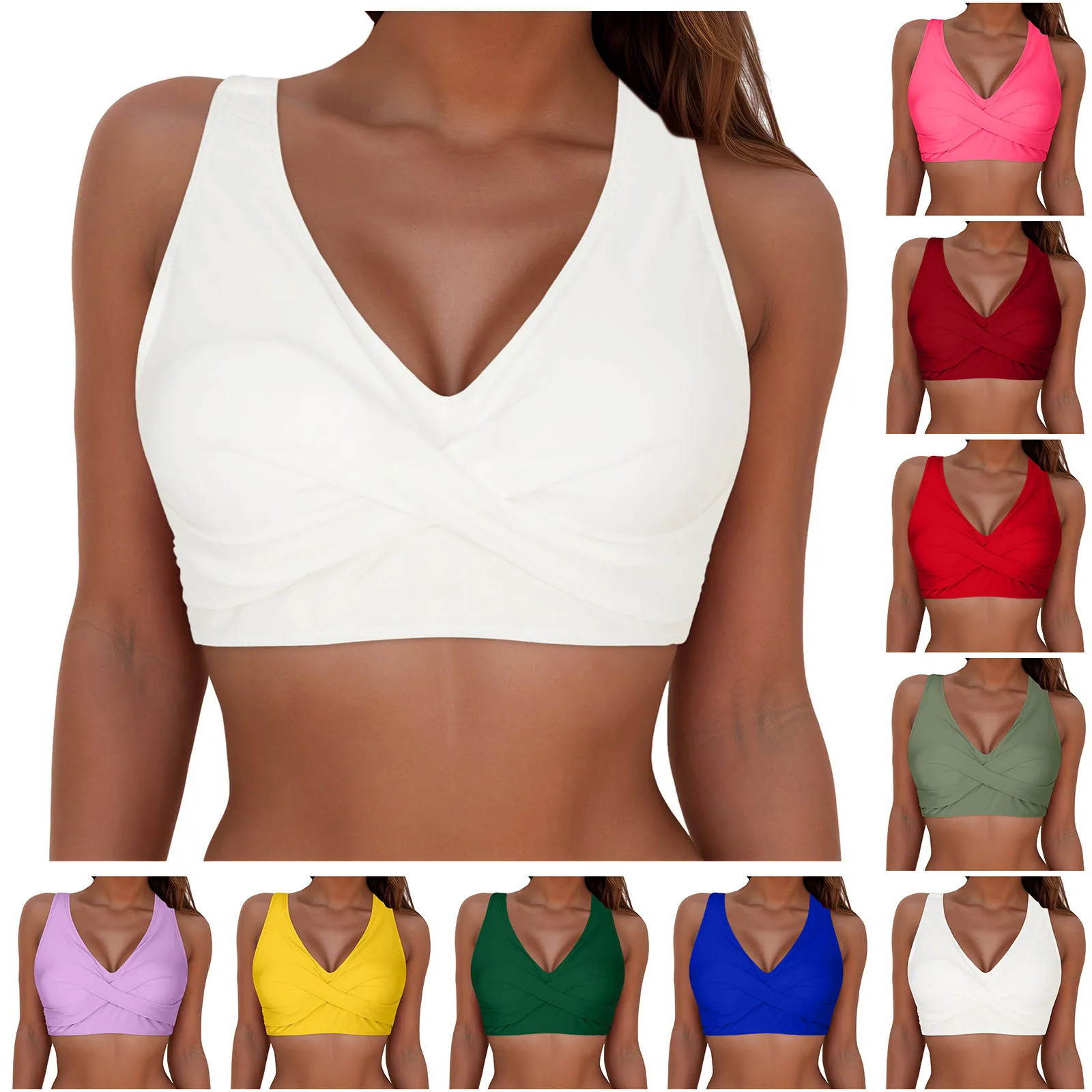 Women's new solid color bikini Lace Up Swimwear Tops Underwire Full Coverage Push Up Swim Tank Top Women Gym Tie Trajes De BañO