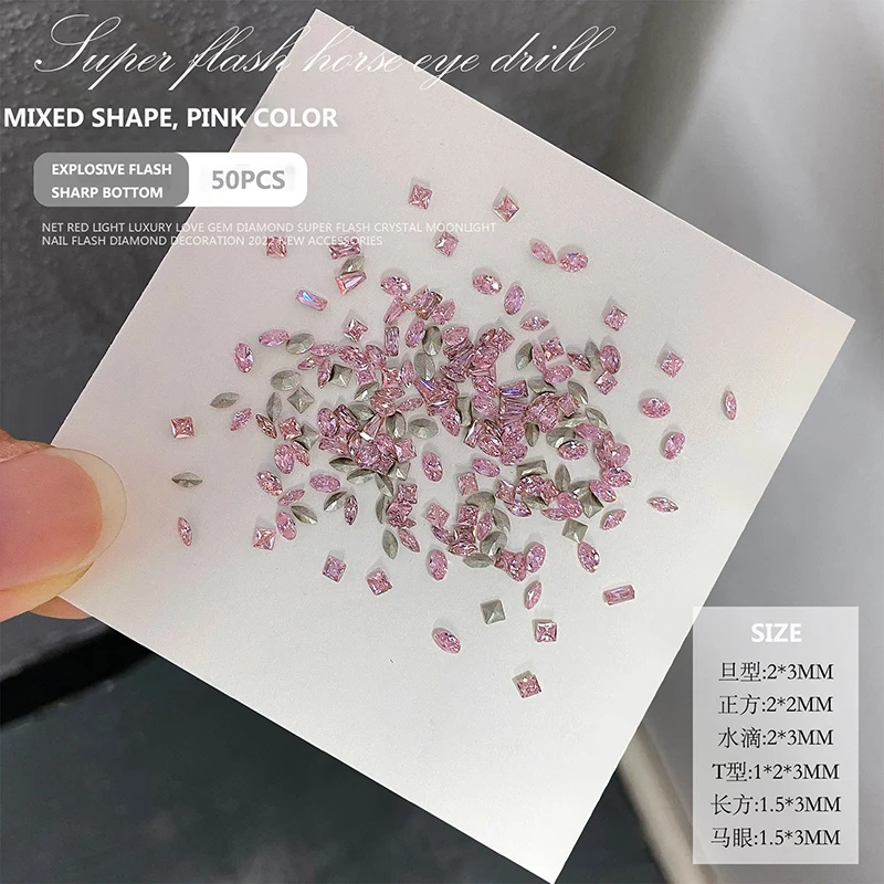 50pcs Mini Shaped Crystal Sharp bottom Diamond K9 Sparkling Jewelry Nail Charms Art Rhinestones DIY Decorative Accessories
