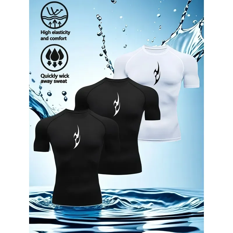 3-Pack Men's Short Sleeve Compression T-Shirt Breathable Quick-Drying High Elastic Moisture-Wicking Slim-Fit Workout Top for
