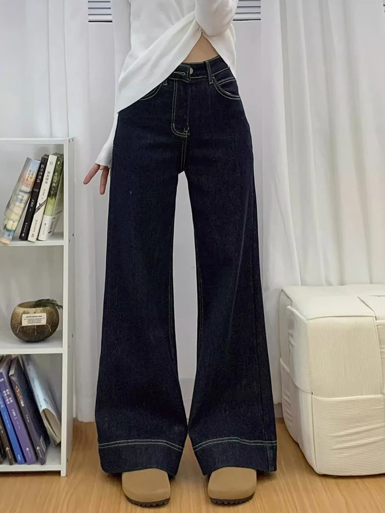 

Loose High Waist Jeans Women's Spring Casual Straight Leg Wide Leg Pants Draping Pear Shape Body Micro Flare Large Size