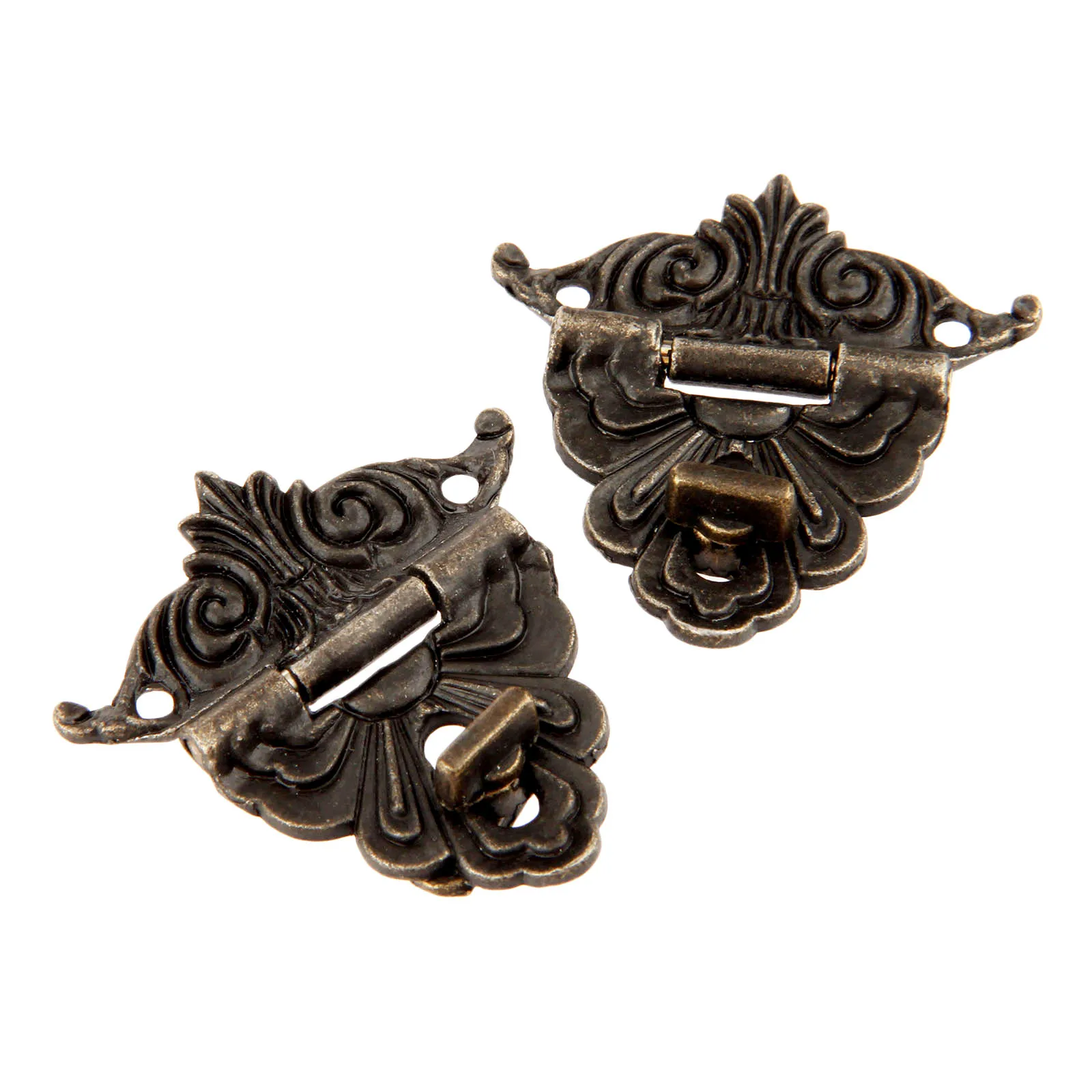 DRELD 2Pcs Antike Bronze Verriegelungen Funiture Hardware Dekorative Schmuck Box Schublade Dekorative Haspe Lock Latch Mit Schrauben 45*48mm